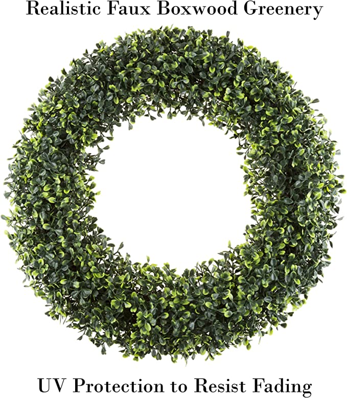 19.5-Inch Artificial Boxwood Wreath for Front Door Home Decor