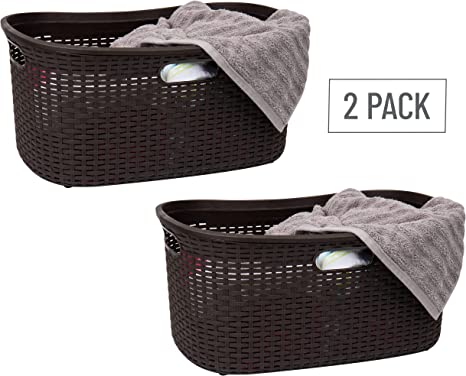 Basket Collection, Laundry Basket, 40 Liter (10kg/22lbs) Capacity, Cut Out Handles, Ventilated, Set of 2, Brown