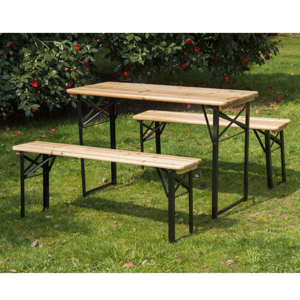 6' Wooden Outdoor Folding Patio Camping Picnic Table Set with Bench