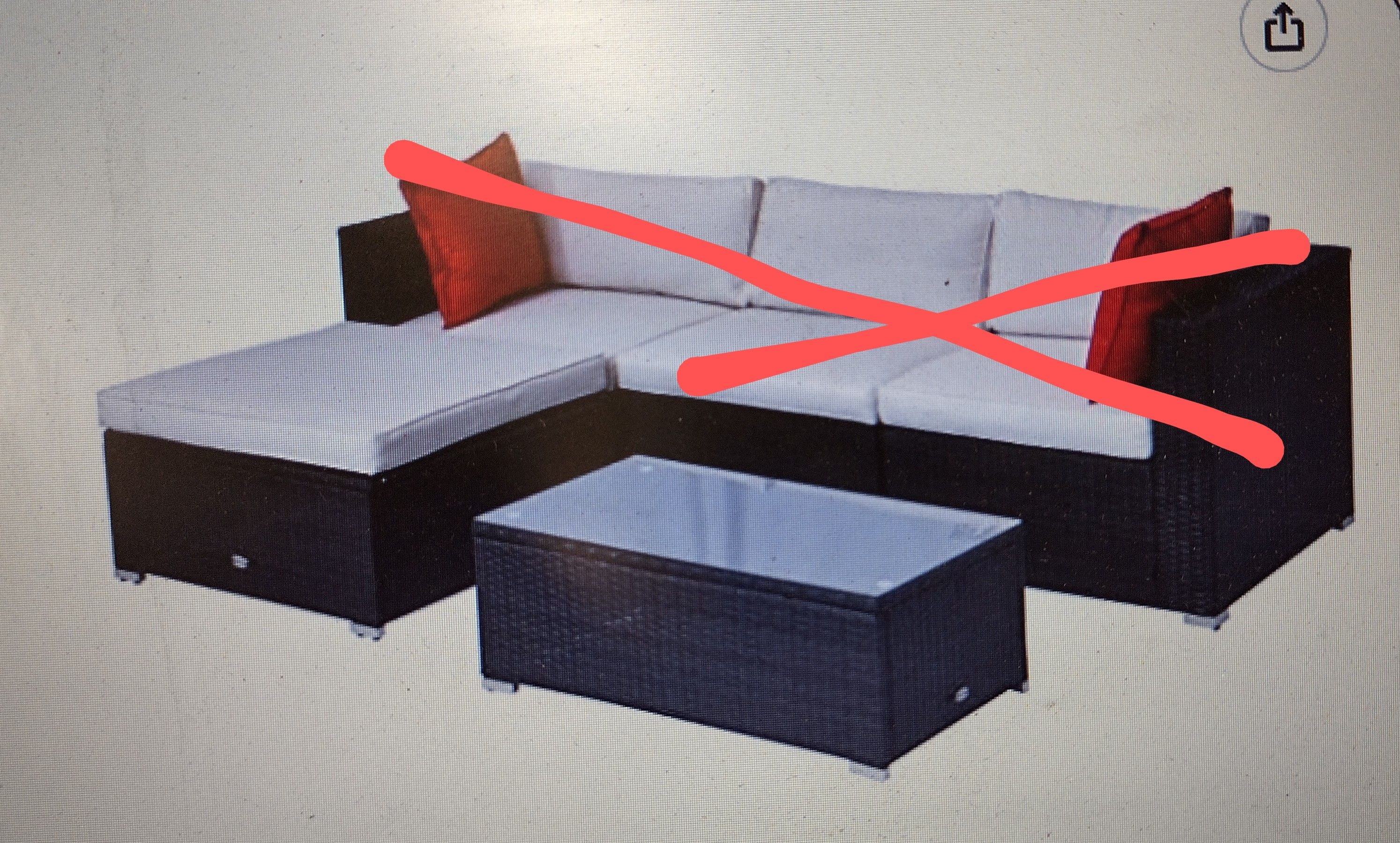 2 Piece Outdoor Patio PE Rattan Wicker Sofa Conversation Ottoman and Table