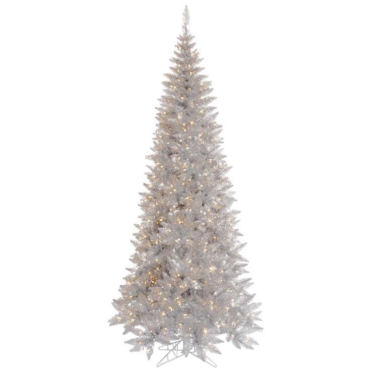 4.5' Silver Tinsel Fir Artificial Christmas Tree, Warm White Lights (#K5200)
