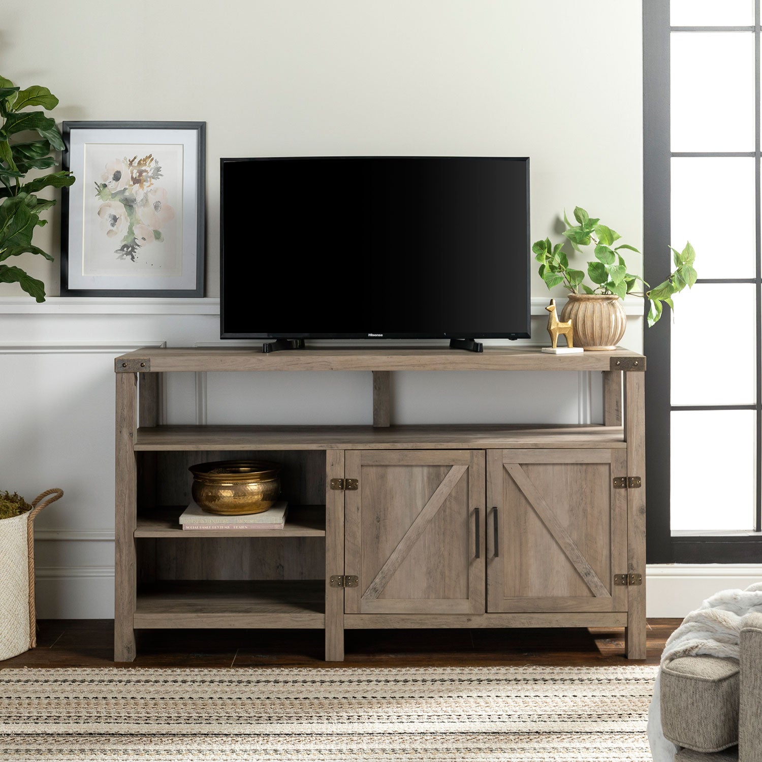 58" Barndoor Highboy TV Stand Console - Grey Wash K6980