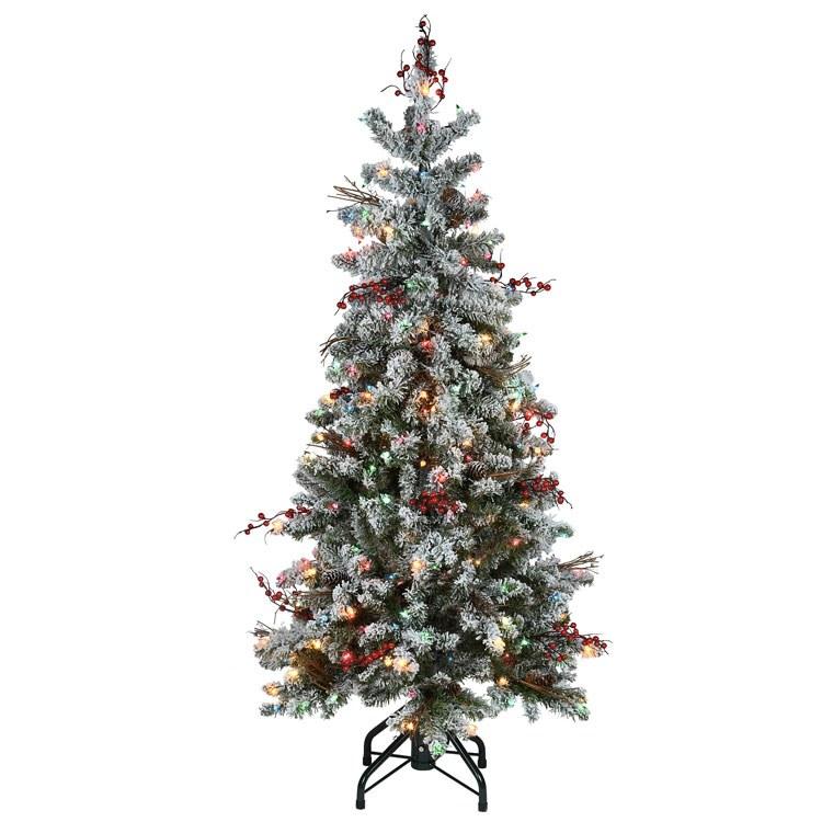 5' Snowy Freehold Spruce Pencil Memory-Shape Artificial Christmas Tree with Multi-Color Lights (#K5332)