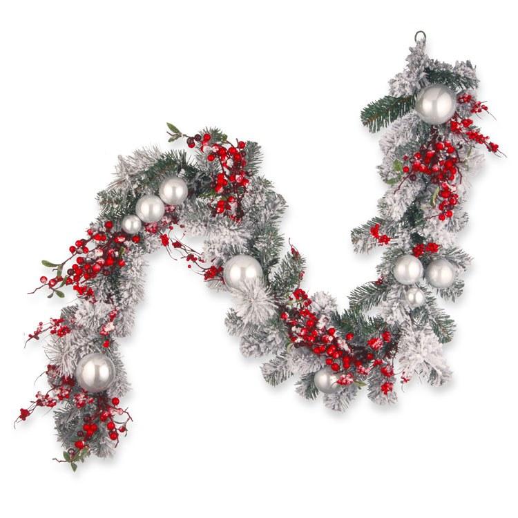 6' Christmas Garland with Red and White Ornaments (#K5378)
