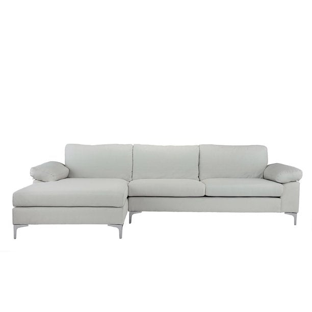Modern Large Linen Fabric Sectional Sofa, L-Shape Couch with Extra Wide Chaise Lounge (Beige)