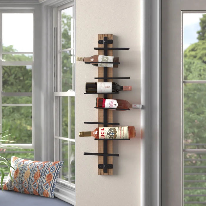 8 Bottle Wall Mounted Wine Bottle Rack in Brown/Black