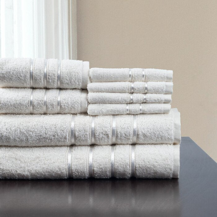 8 Piece 100% Cotton Towel Set, White (#K1653)