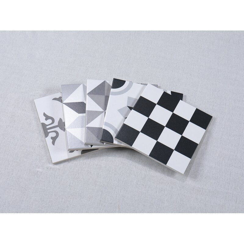 Black, Grey, White 8" x 8" Ceramic Patterned Wall and Floor Tile  EJ886