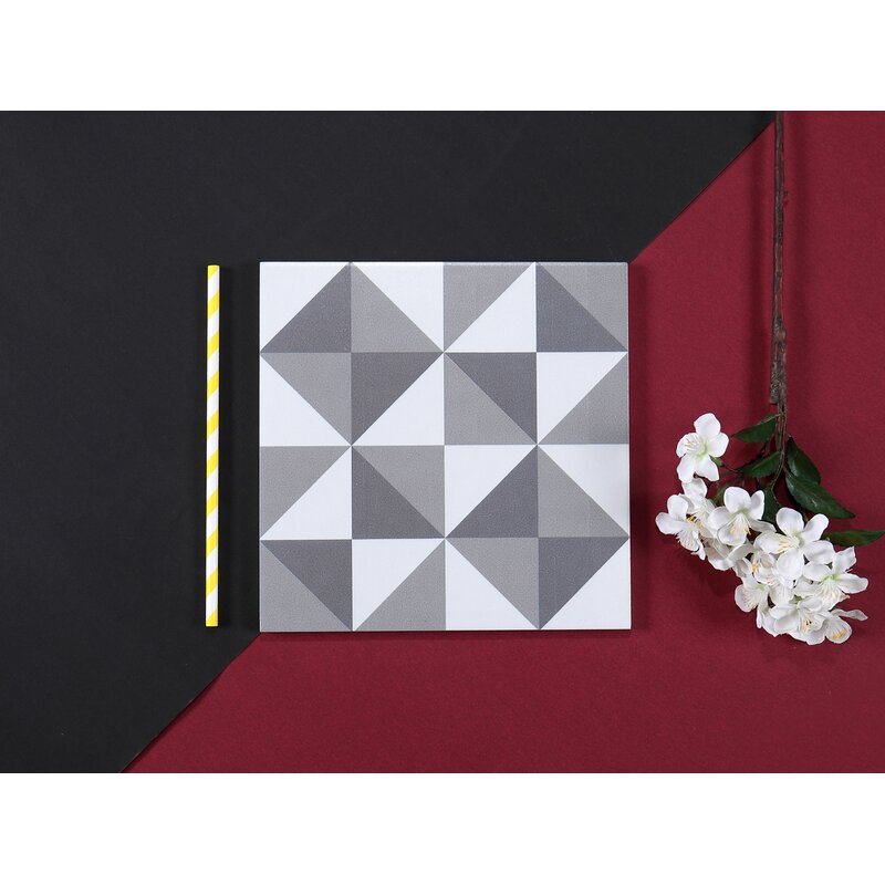 Black, Grey, White 8" x 8" Ceramic Patterned Wall and Floor Tile  EJ886