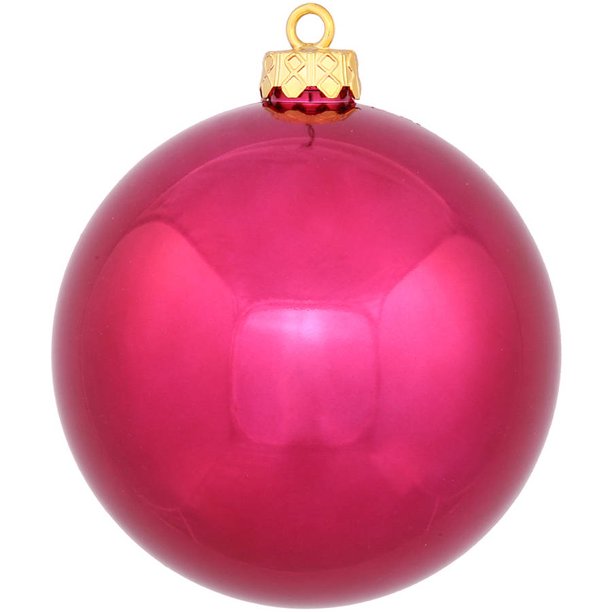 4" Wine Shiny Ball Ornaments with UV-Resistant Finish and Pre-Drilled Cap, Set of 6