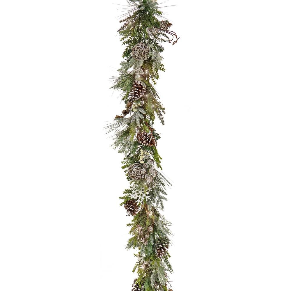9 ft. HGTV Home Collection Pre-Lit Cozy Winter Garland - Green