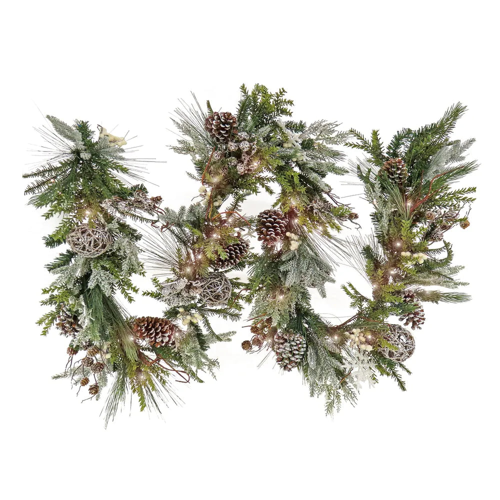 9 ft. HGTV Home Collection Pre-Lit Cozy Winter Garland - Green