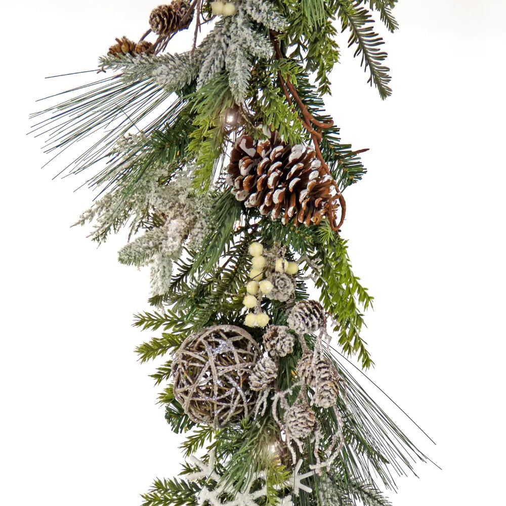 9 ft. HGTV Home Collection Pre-Lit Cozy Winter Garland - Green