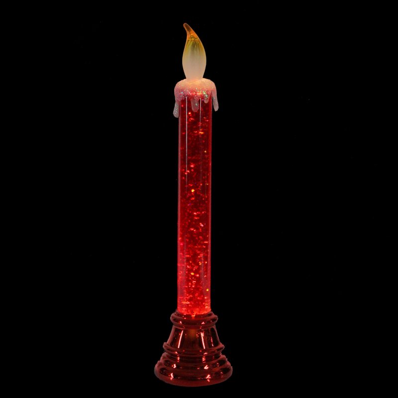 9.25" Red Led Battery Operated Glittered Flameless Christmas Candle Lamp (SET OF 2)