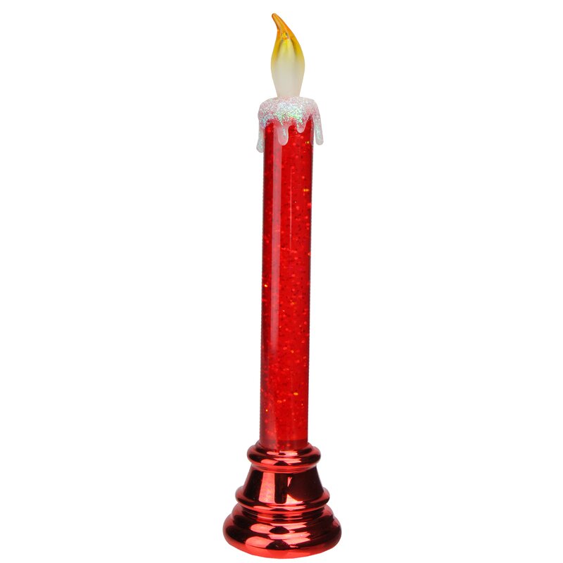 9.25" Red Led Battery Operated Glittered Flameless Christmas Candle Lamp (SET OF 2)