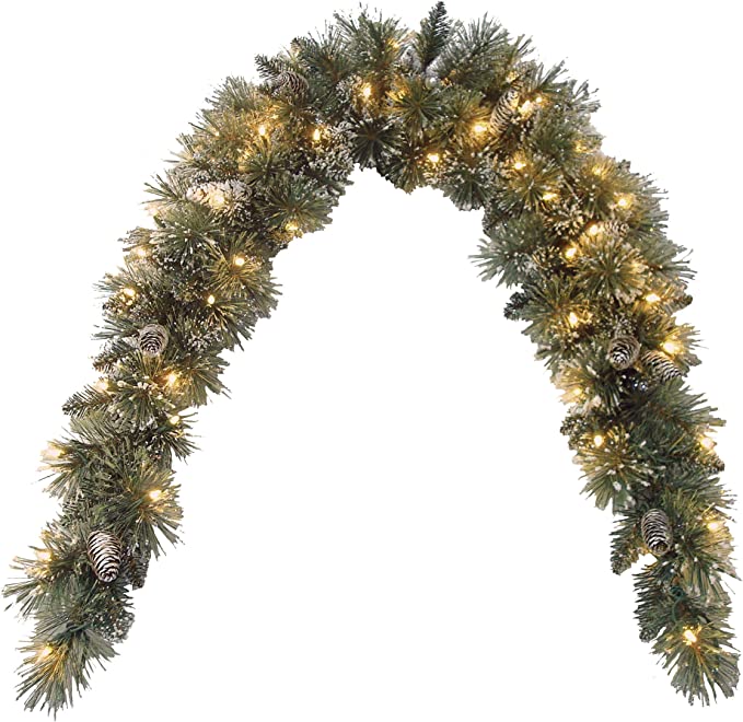 6 Foot Glittery Bristle Pine Mantle Swag with Cones and 150 Clear Lights (GB1-300-6M-1), (Set of 3)