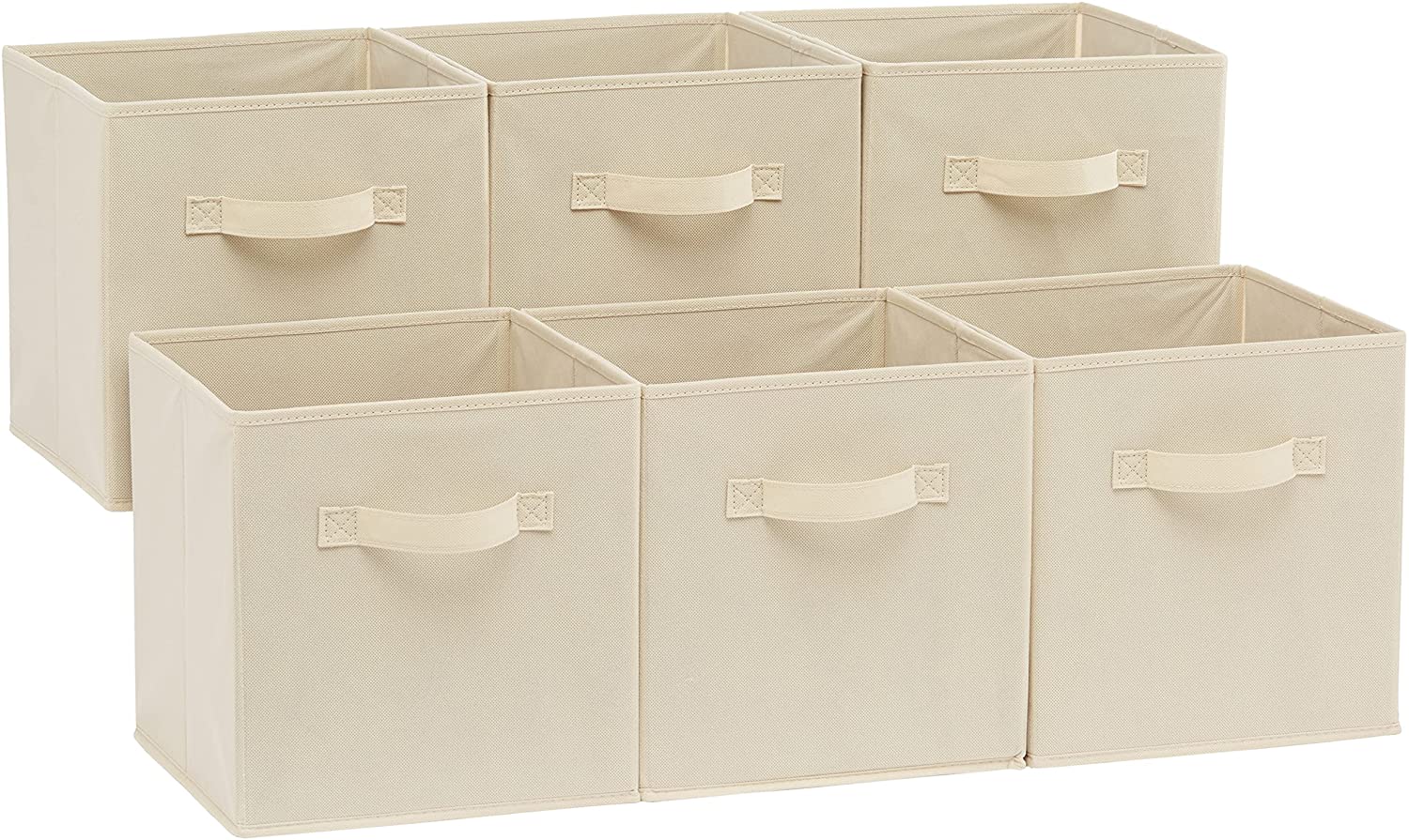 Basics Collapsible Fabric Storage Cubes Organizer with Handles, Beige - Pack of 6
