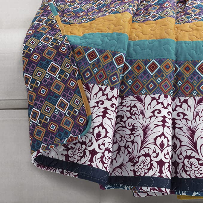 Boho Stripe Throw Blanket, 60" x 50", Plum & Yellow, Set of 3