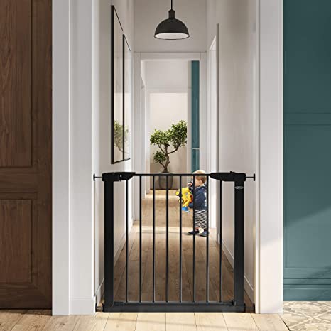 BabySteps Walk-Thru Metal Safety Gate (Black) - Pressure-Mounted Baby Gate for Doorway, Expands from 29.5-40.5 Inches, 29.5 Inches Tall, Includes 3 Extensions, Perfect for Children, Pet-Friendly