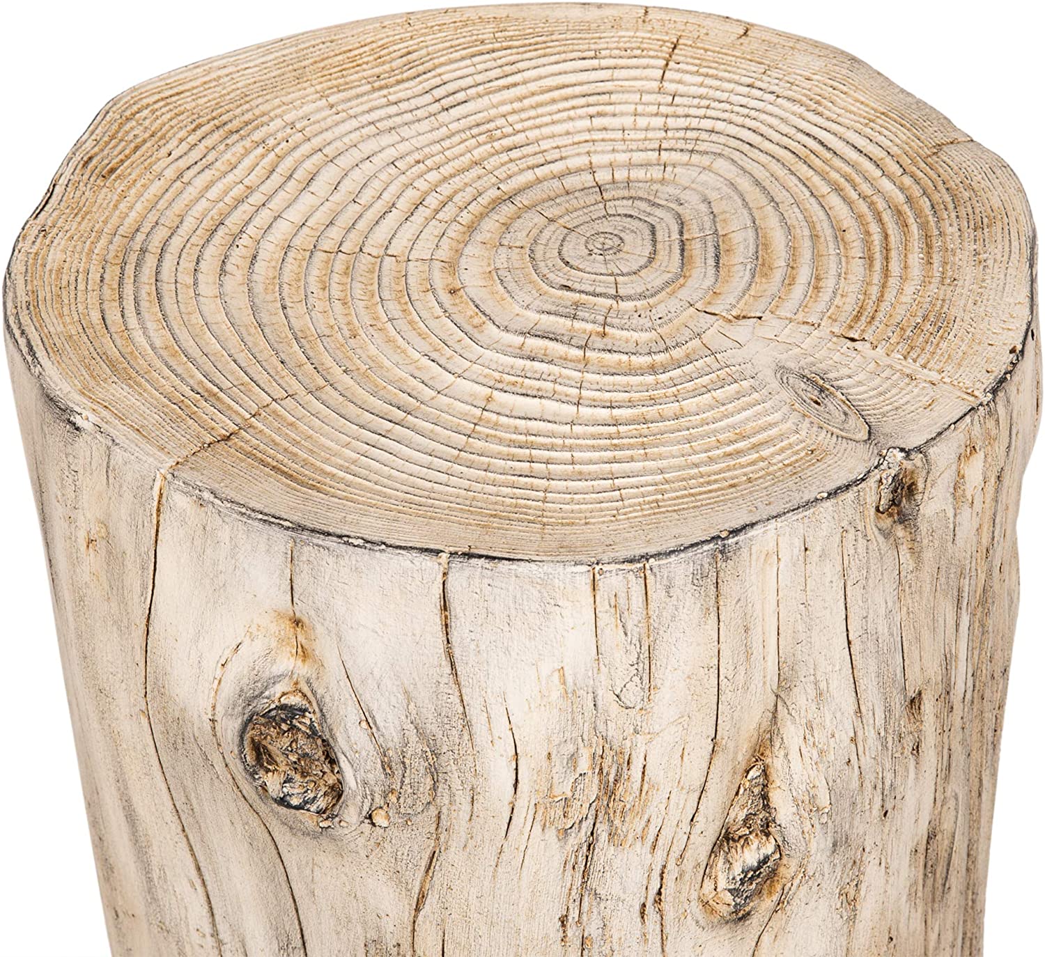 Ball & Cast Faux Wood Stump Stool Accent Table 14.9"Wx13.625"Dx16.54"H Grey White Set of 1