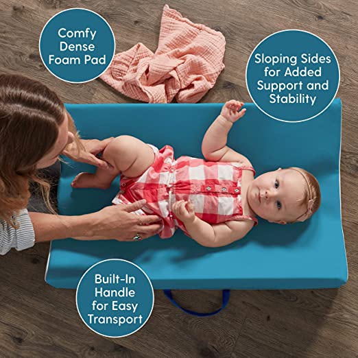 SoftScape Ultra-Soft Daycare Baby and Infant Contoured Changing Pad, Non-Slip Bottom, Built-in Handle Easy to Transport Travel - Teal/Light Gray