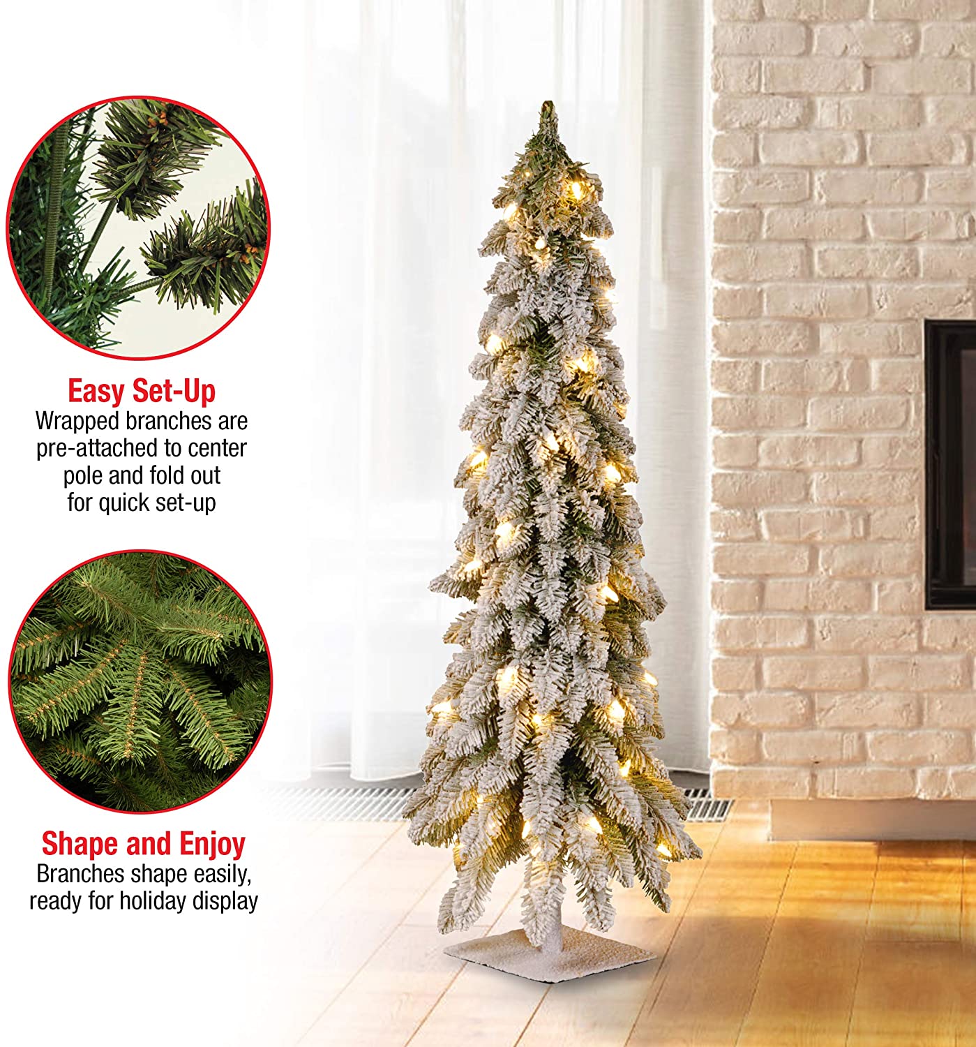 4' Snowy Downswept Forstree Artificial Christmas Tree with Metal Plate and Clear Lights (#K5985)
