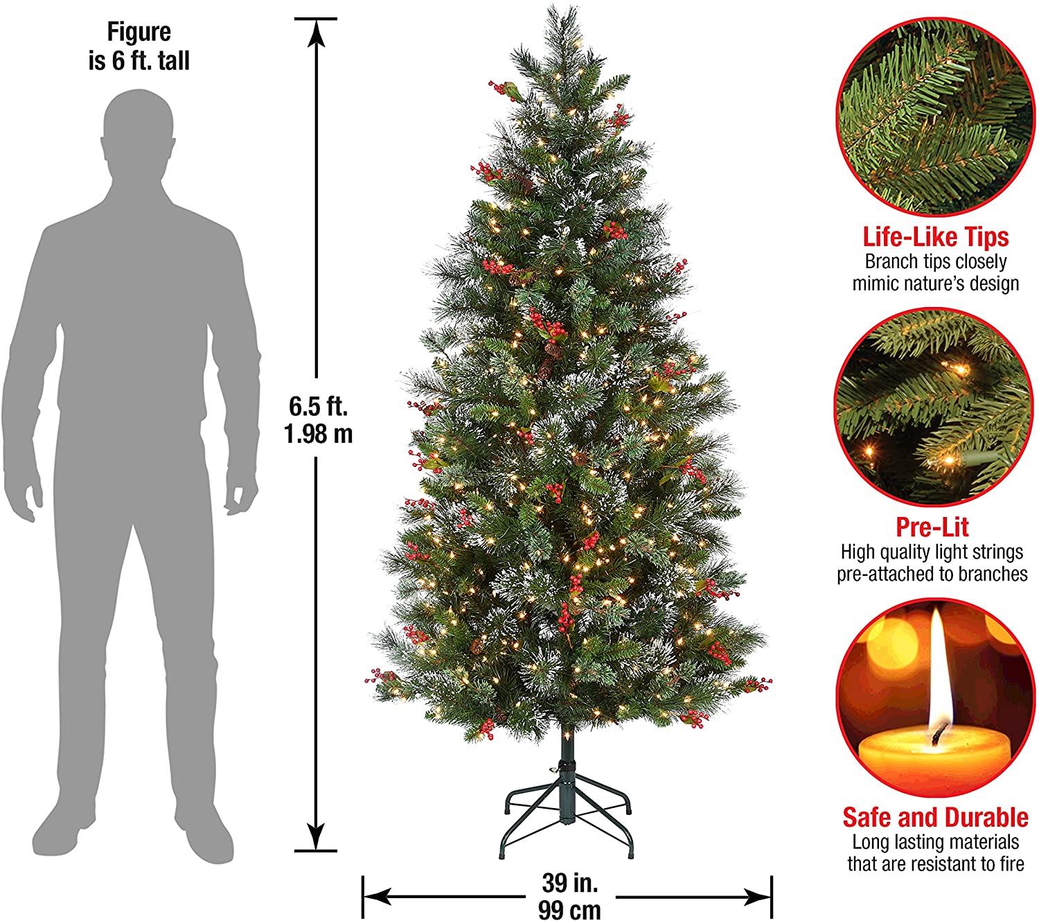 Wintry Pine 6.5' Green Christmas Tree with 550 Clear/White Lights (#K5390)