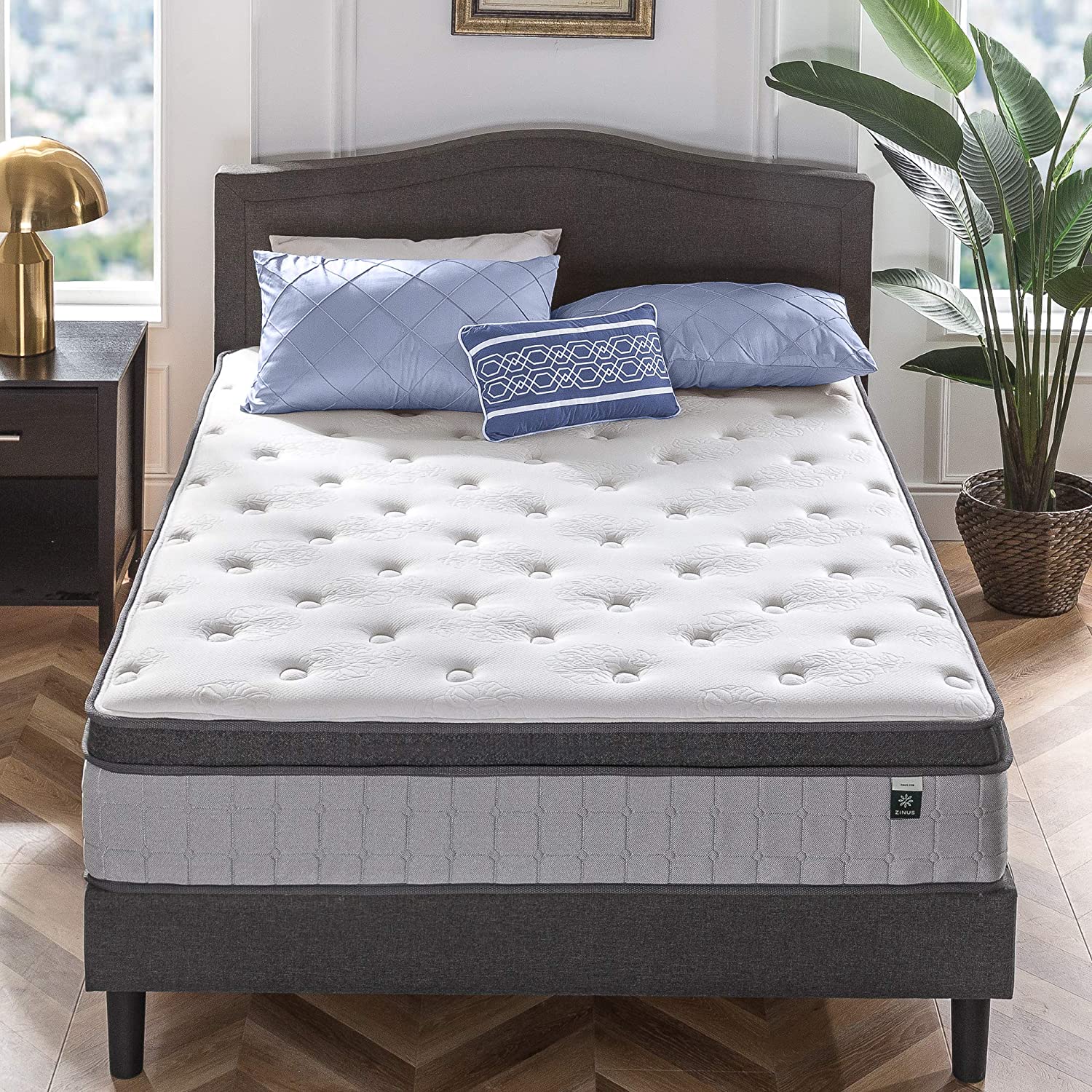 Zinus 13 Inch Comfort Support Cooling Gel Hybrid Mattress / Euro Top Innerspring Mattress / Motion Isolating Pocket Springs / Mattress-In-A-Box, King