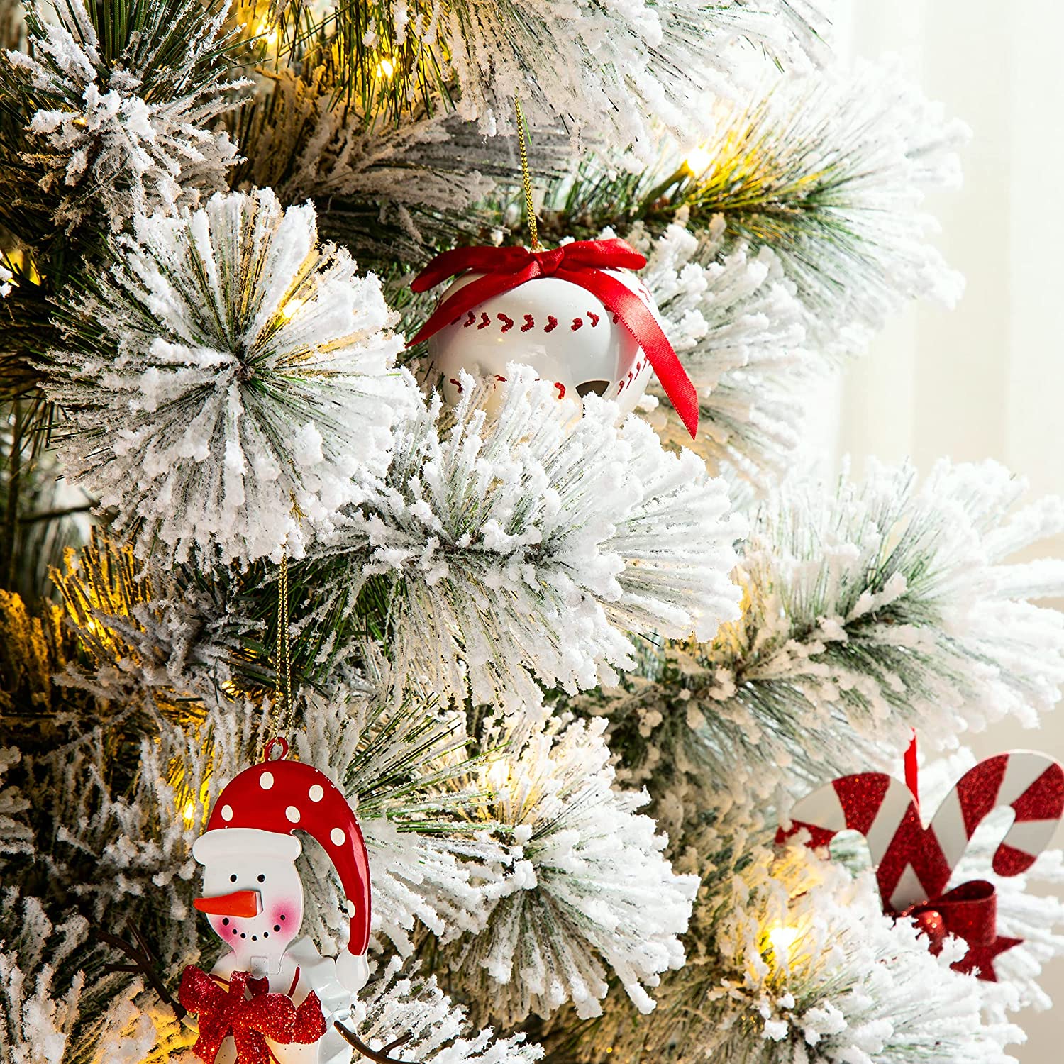 6ft Pre-Lit Flocked Pencil Pine Artificial Christmas Tree with 300 Warm White Lights, Green