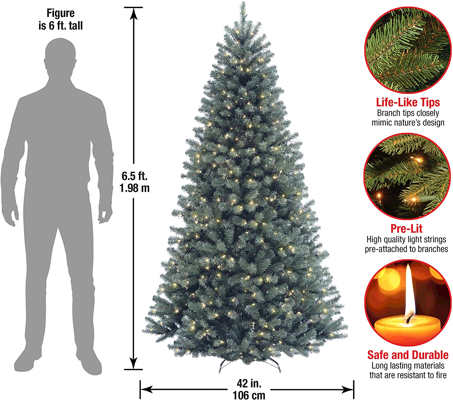 6.5' North Valley Blue Spruce Artificial Christmas Tree with Clear/White Lights (#K6529)