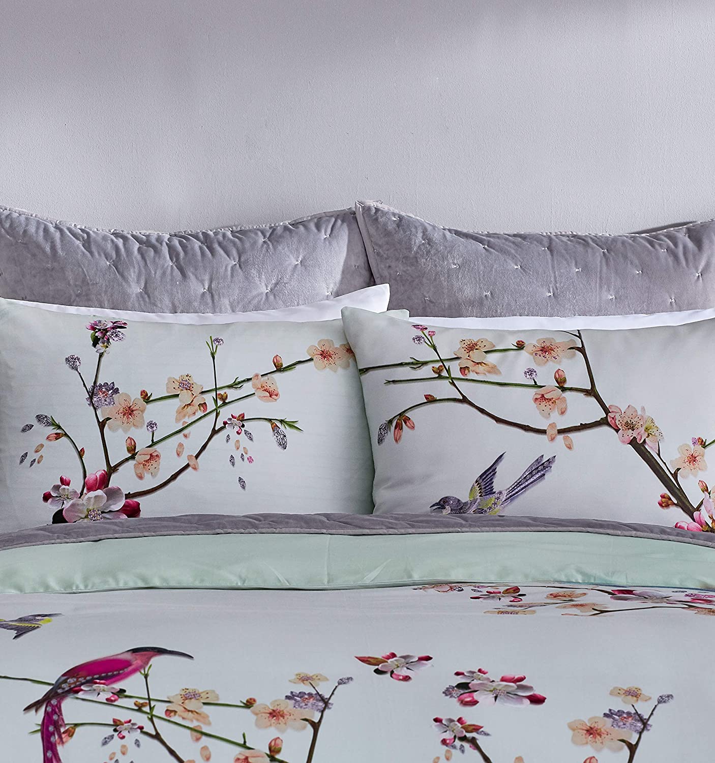 Ted Baker Flight of The Orient Cotton 3 Piece Duvet Set with Shams, Full/Queen, Mint Green
