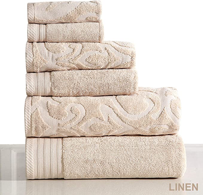600 GSM Ultra Soft Luxurious 6-Piece Towel Set (Linen): 2 Bath Towels, 2 Hand Towels, 2 Washcloths, Long-Staple Combed Cotton, Spa Hotel Quality, Super Absorbent, Machine Washable