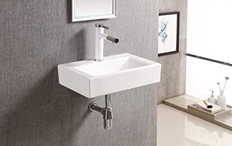 1601 Porcelain Rectangular Wall-Mounted Compact Sink, (18 x 12.1 x 4 Inches)