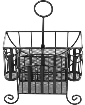 Black Metal Mesh Kitchen, Picnic Buffet Caddy for Utensils, Plates, and Napkins with Handle