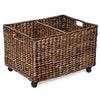 Rolling Storage and Recycling Bin - Brown Wash - Handwoven - Divided Decorative Cart - Kitchen - Paper Cans Glass Plastic Sorter - Toy Blanket Storage