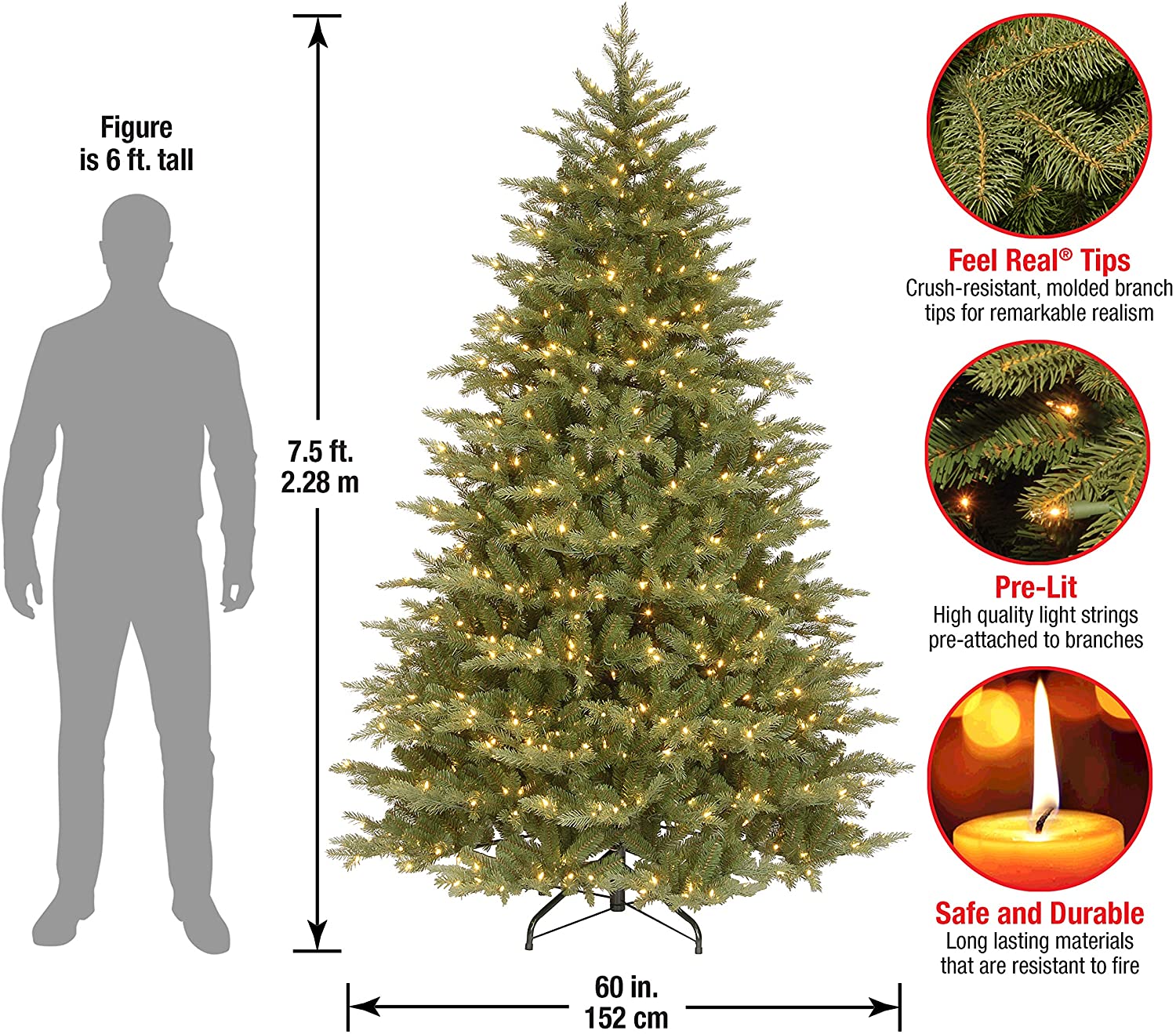 7.5' Nordic Spruce Green Spruce Artificial Christmas Tree with Clear/White Lights (#K5482)