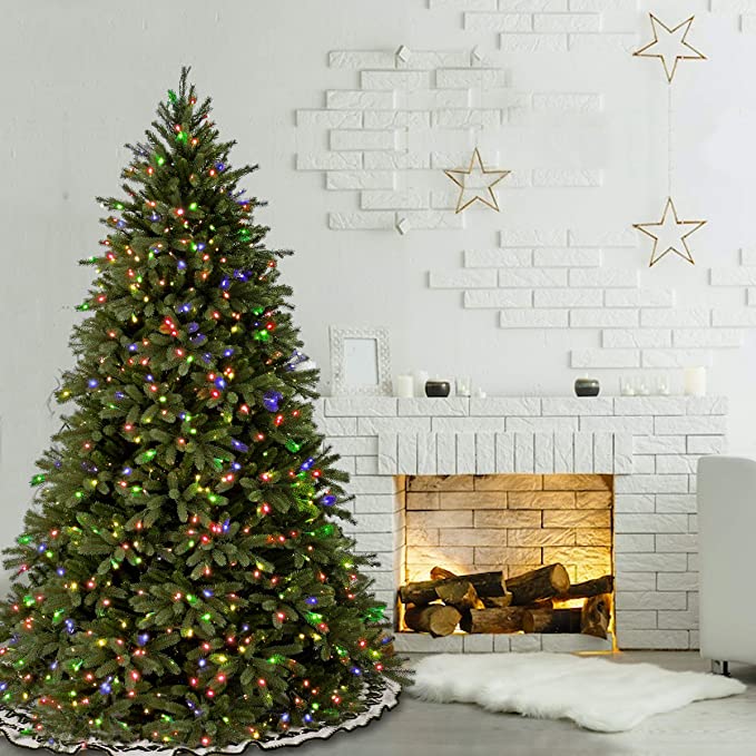 'Feel Real' Pre-lit Artificial Christmas Tree | Includes Pre-strung Multi-Color Lights and Stand | Jersey Fraser Fir - 7.5 ft