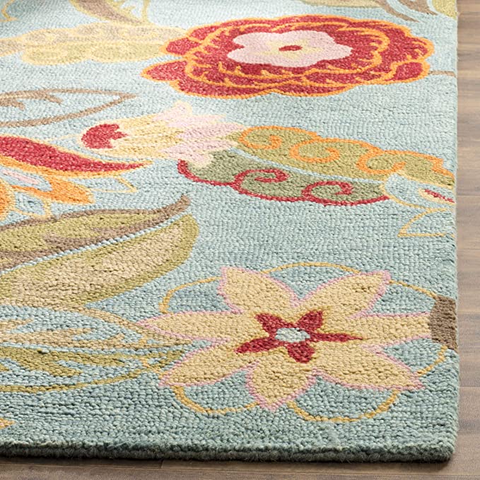 Blossom Collection 4' x 6' Blue/Multi Handmade Premium Wool Area Rug