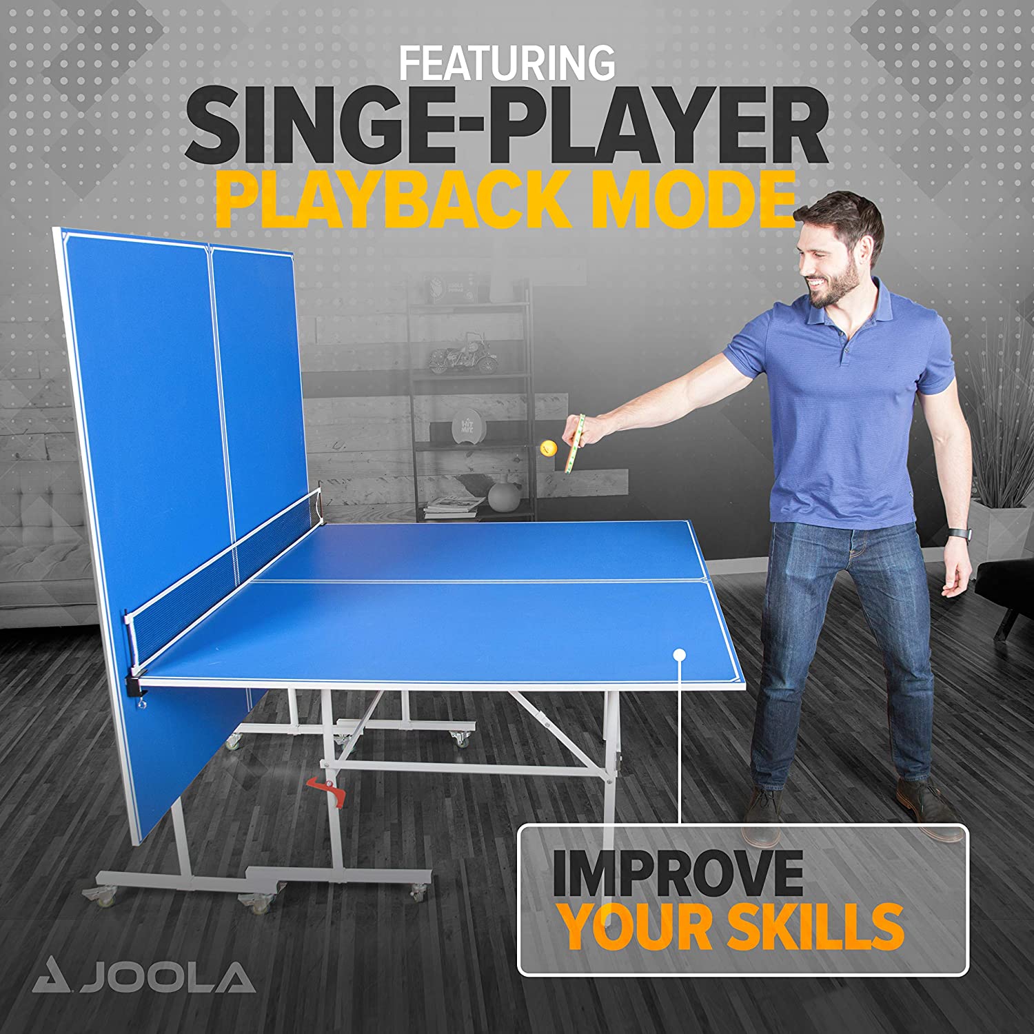 JOOLA Indoor 15mm Ping Pong Table with Quick Clamp Ping Pong Net Set - Single Player Playback Mode - Regulation Size Table Tennis Table - Compact Storage Ping Pong Table