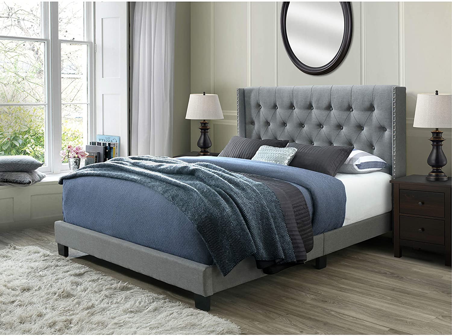 Bardy Upholstered Tufted Bed, Gray - Queen (#K6573)