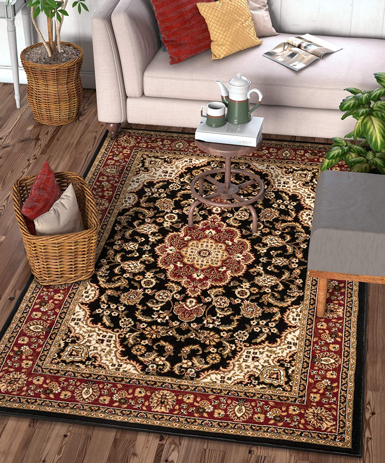 Well Woven Barclay Medallion Kashan Black Traditional Area Rug 3'11'' X 5'3'' KRUG164-P2