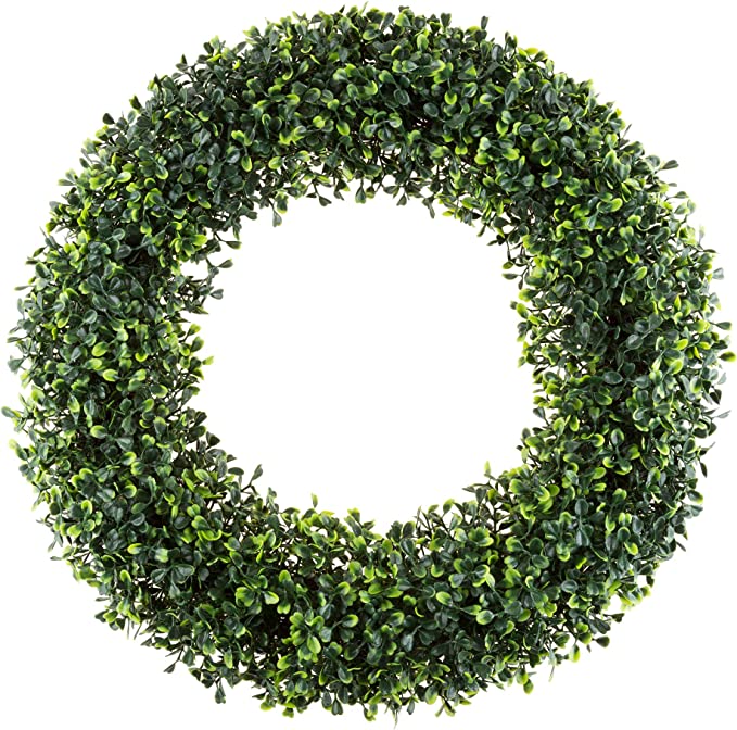 19.5-Inch Artificial Boxwood Wreath for Front Door Home Decor