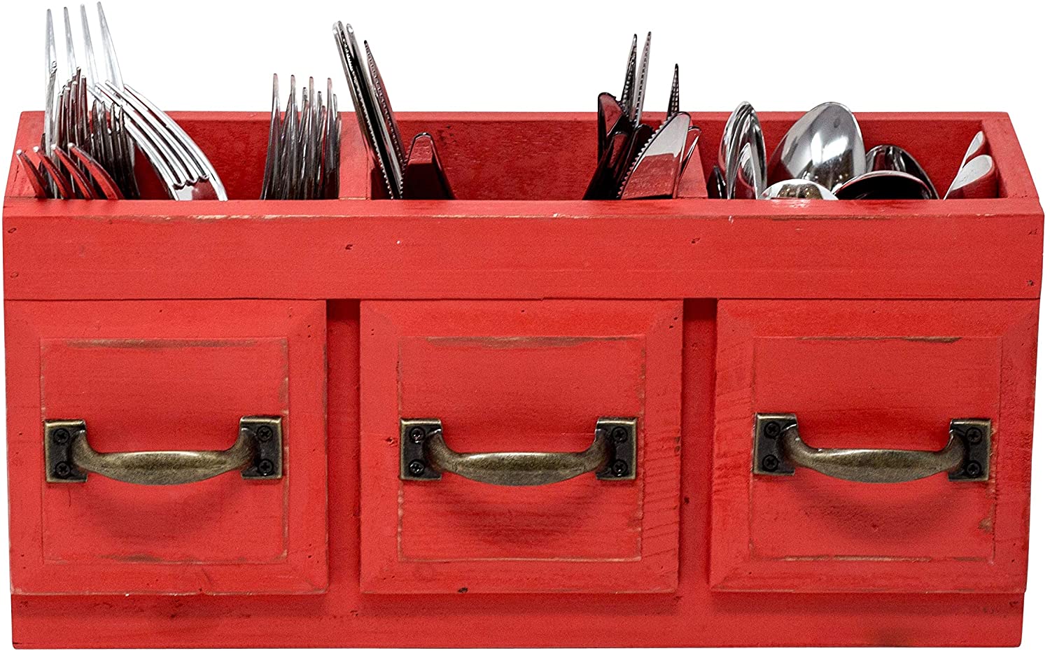 Boston Warehouse Wood Flatware Storage Caddy, red HAB203