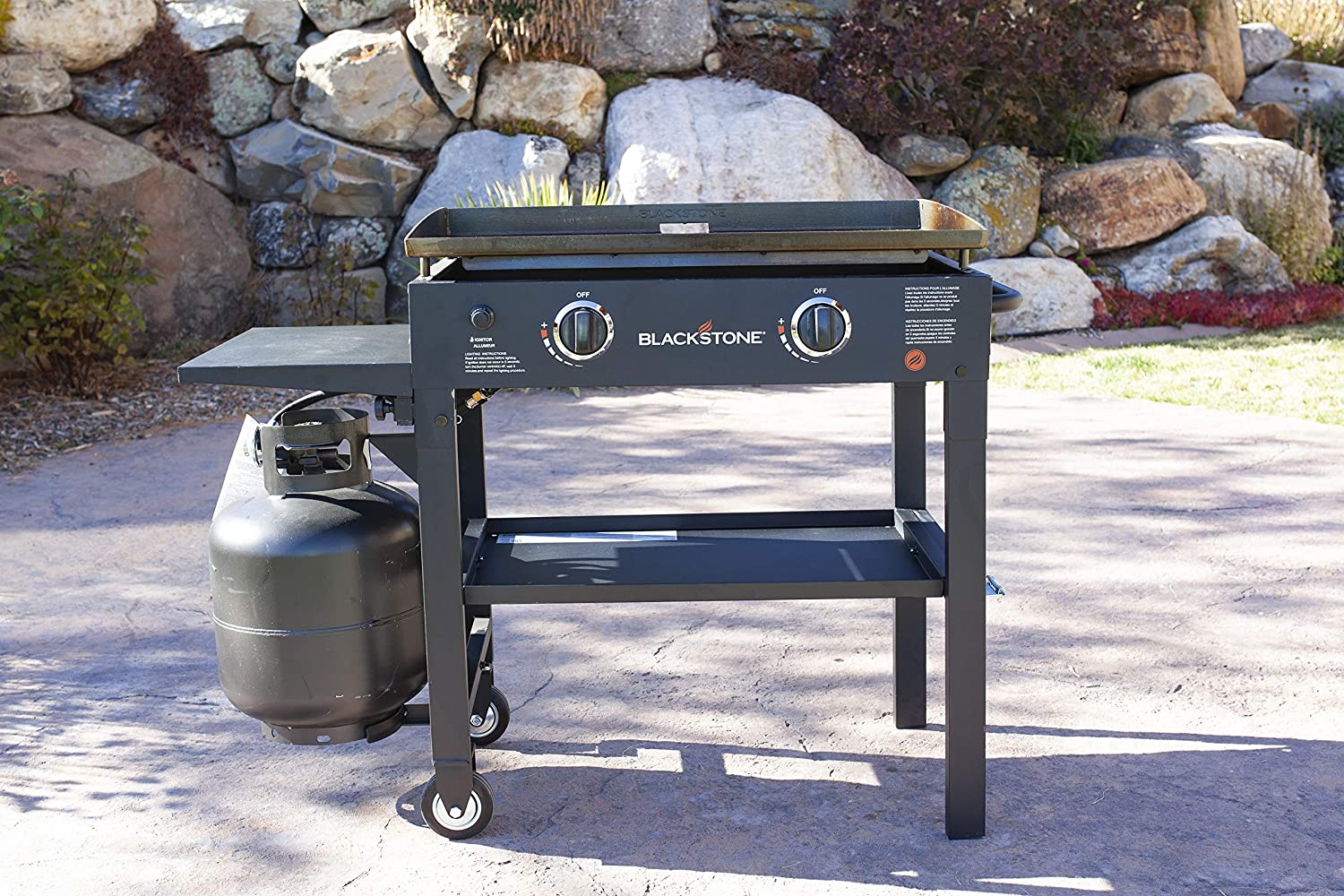 Blackstone Flat Top Gas Grill Griddle 2 Burner Propane Fuelled Rear Grease Management System, Outdoor Griddle Station for Camping with Built in Cutting Board and Garbage Holder, 28 inch