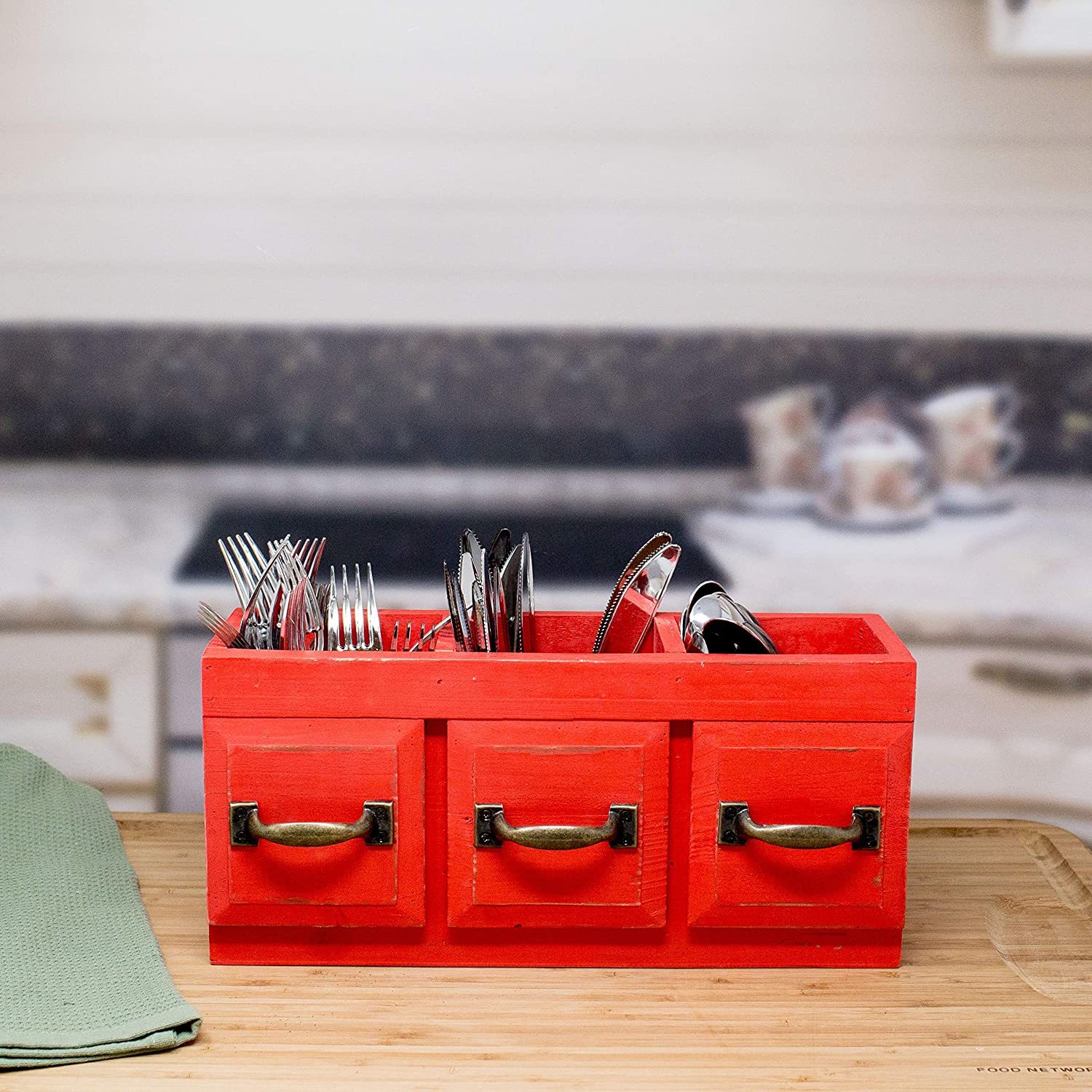 Boston Warehouse Wood Flatware Storage Caddy, red HAB203
