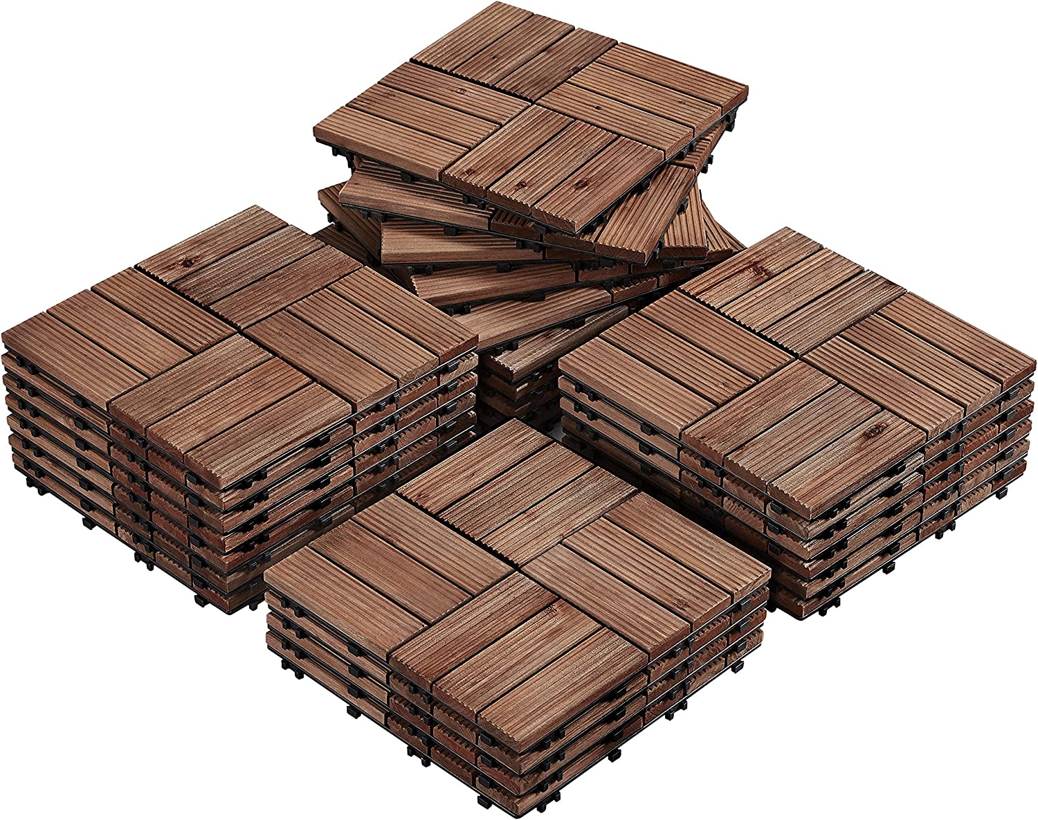 Yaheetech 27PCS Wooden Decking Tiles 12 x 12”Hardwood Interlocking Patio Deck Tiles Composite Balcony Floor Covering for Platform Patio Garden Pathway 1 sq. ft, Brown