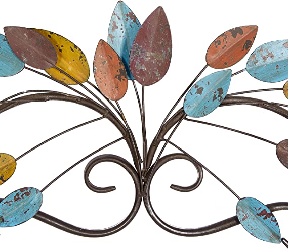Metal Leaf Wall Decor, 43" x 2" x 10", Multi Colored
