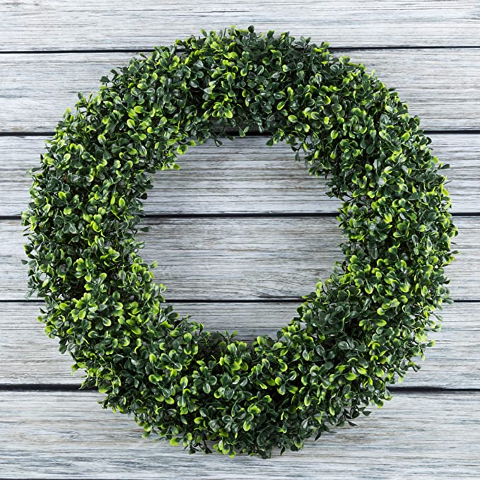 19.5-Inch Artificial Boxwood Wreath for Front Door Home Decor