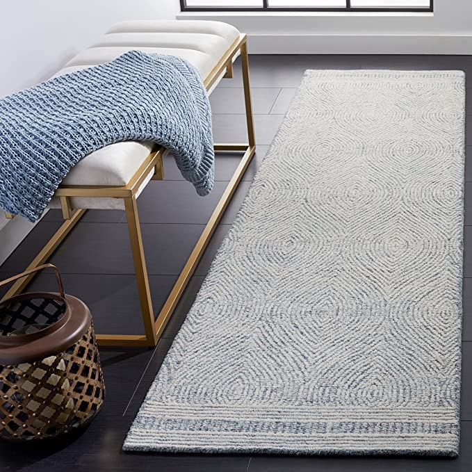 Abstract Collection Handmade Premium Wool Entryway Foyer Living Room Bedroom Kitchen Runner Rug 2'3" x 6' Ivory/Blue