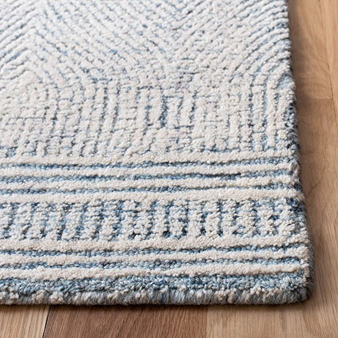 Abstract Collection Handmade Premium Wool Entryway Foyer Living Room Bedroom Kitchen Runner Rug 2'3" x 6' Ivory/Blue